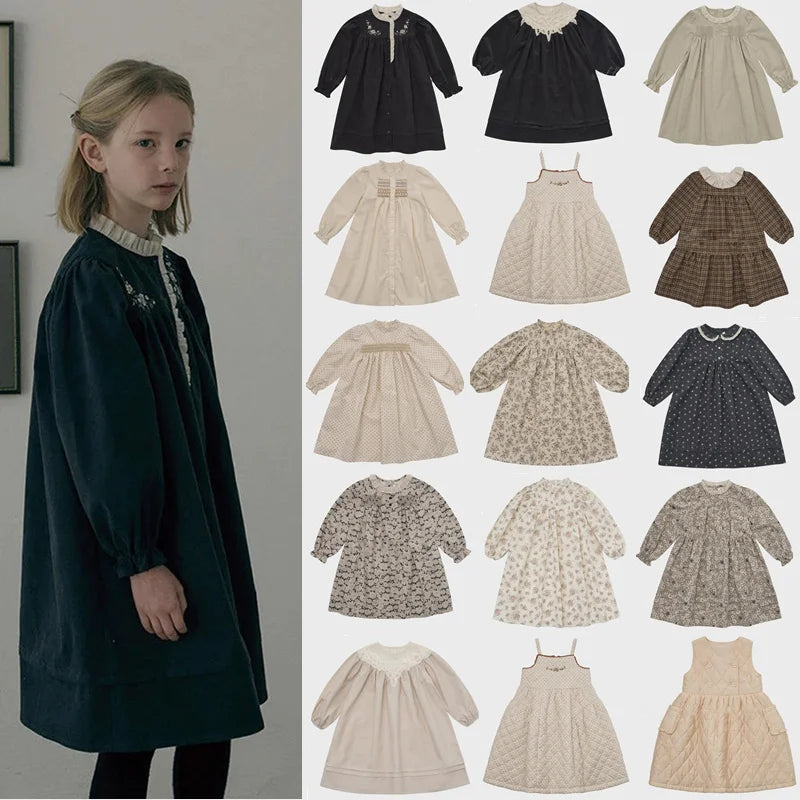2025 Autumn Long Sleeve Girls Dress Lou Printed Embroidery Lace Kids Princess Dress Palace Style Baby Skirts Series Clothing