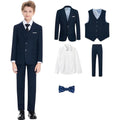 Notched Boy's Suit Set for Kids 3-14 Yrs, One Button Black Suit Jacket Vest Pants and T Shirt, Communion Tuxedo 4-Piece Suits