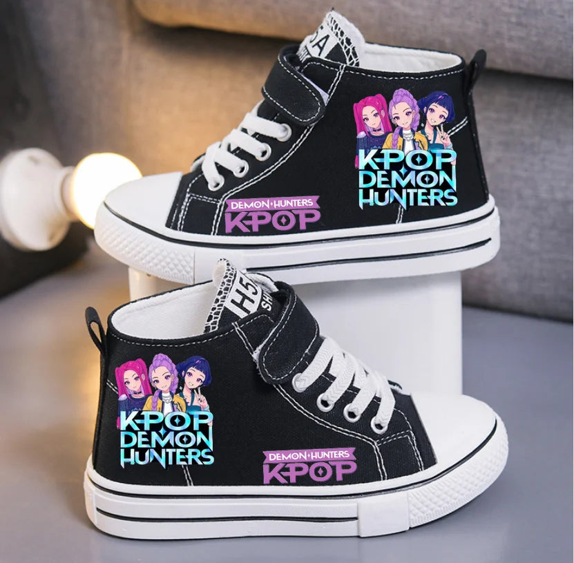 KPop Demon Hunters Canvas Shoes Student Casual Children Slip on Flat Board Shoes Kids Soft Bottom Non Slip Breathable Sneakers