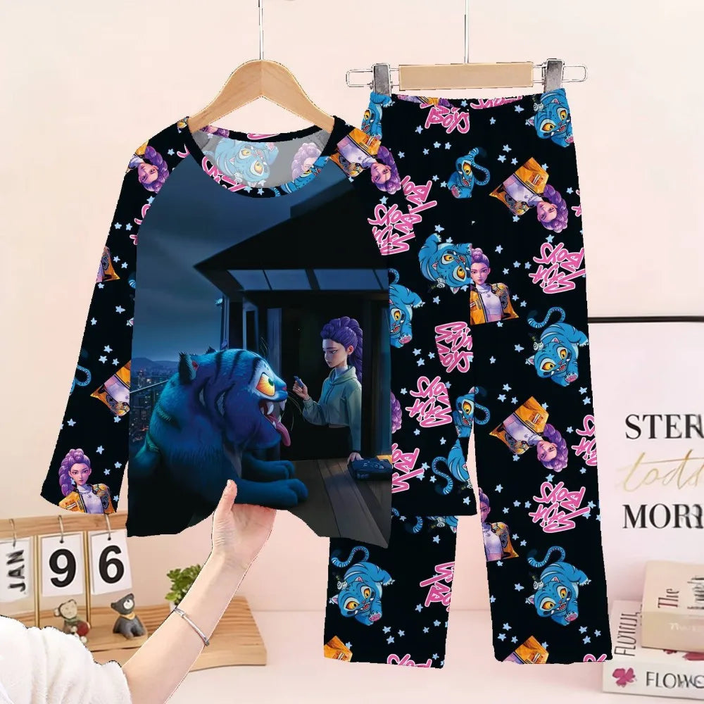 Kpop Girls Pyjamas Cartoon Pijamas Kids Clothes Spring Fashion Girls Long Sleeve T Shirt + Pants 2pcs Set Children Home Pajamas
