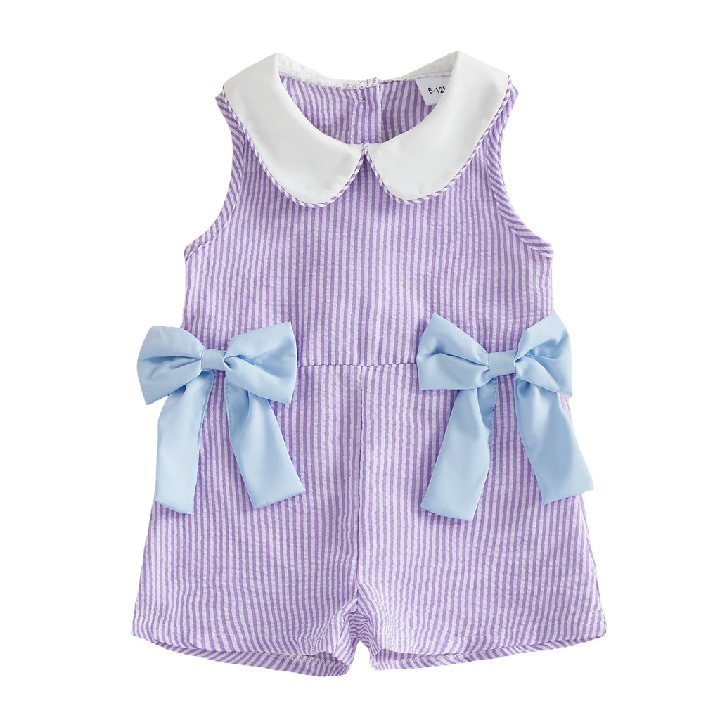 Citgeett Summer Kids Toddler Baby Girls Jumpsuit Shorts Casual Bows Striped Doll Collar Sleeveless Overalls Clothes