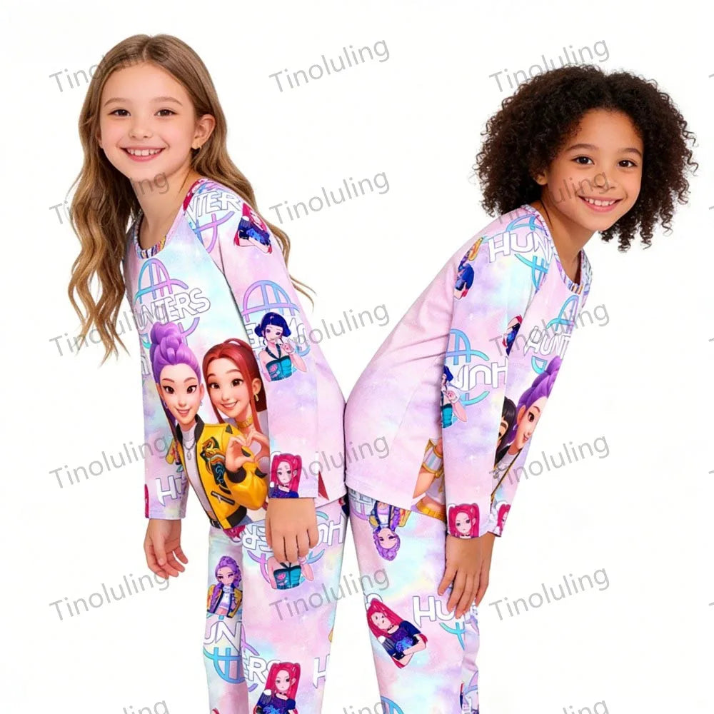 Kpop Girls Pyjamas Cartoon Pijamas Kids Clothes Spring Fashion Girls Long Sleeve T Shirt + Pants 2pcs Set Children Home Pajamas