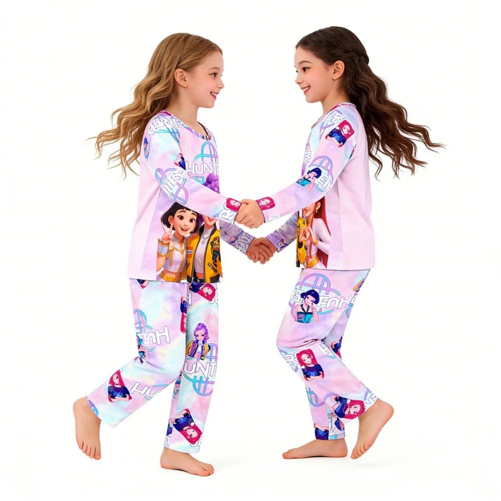 Kpop Girls Pyjamas Cartoon Pijamas Kids Clothes Spring Fashion Girls Long Sleeve T Shirt + Pants 2pcs Set Children Home Pajamas