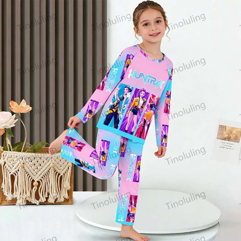 Kpop Girls Pyjamas Cartoon Pijamas Kids Clothes Spring Fashion Girls Long Sleeve T Shirt + Pants 2pcs Set Children Home Pajamas