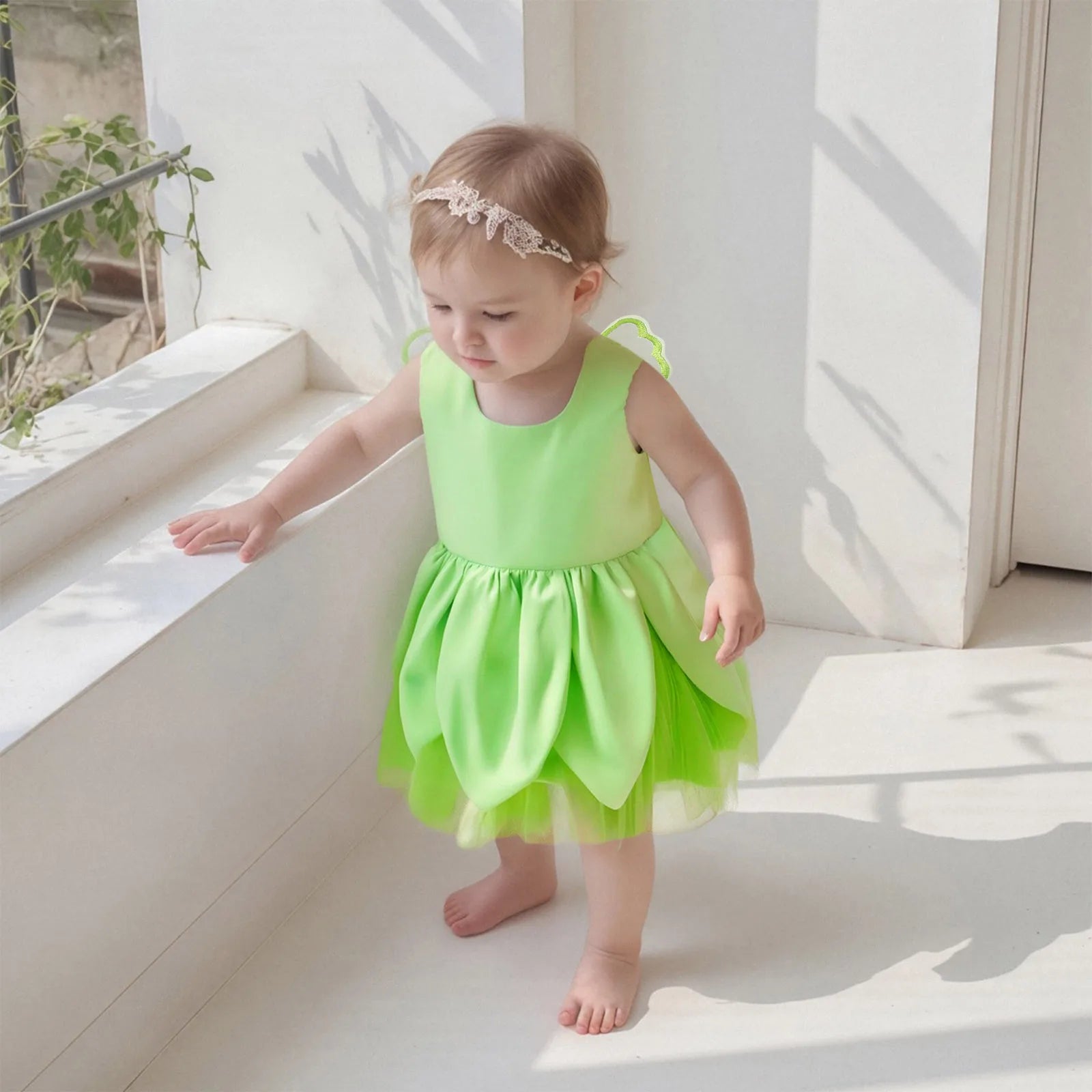 Toddler Girl Dress Mesh Butterfly Wing Solid Zipper Closure Crew Neck Sleeveless A Line Dress
