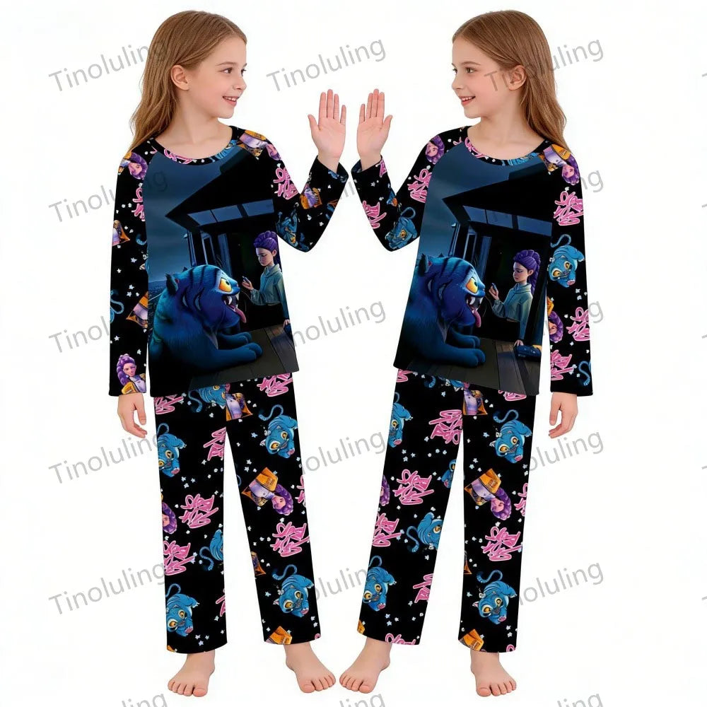 Kpop Girls Pyjamas Cartoon Pijamas Kids Clothes Spring Fashion Girls Long Sleeve T Shirt + Pants 2pcs Set Children Home Pajamas