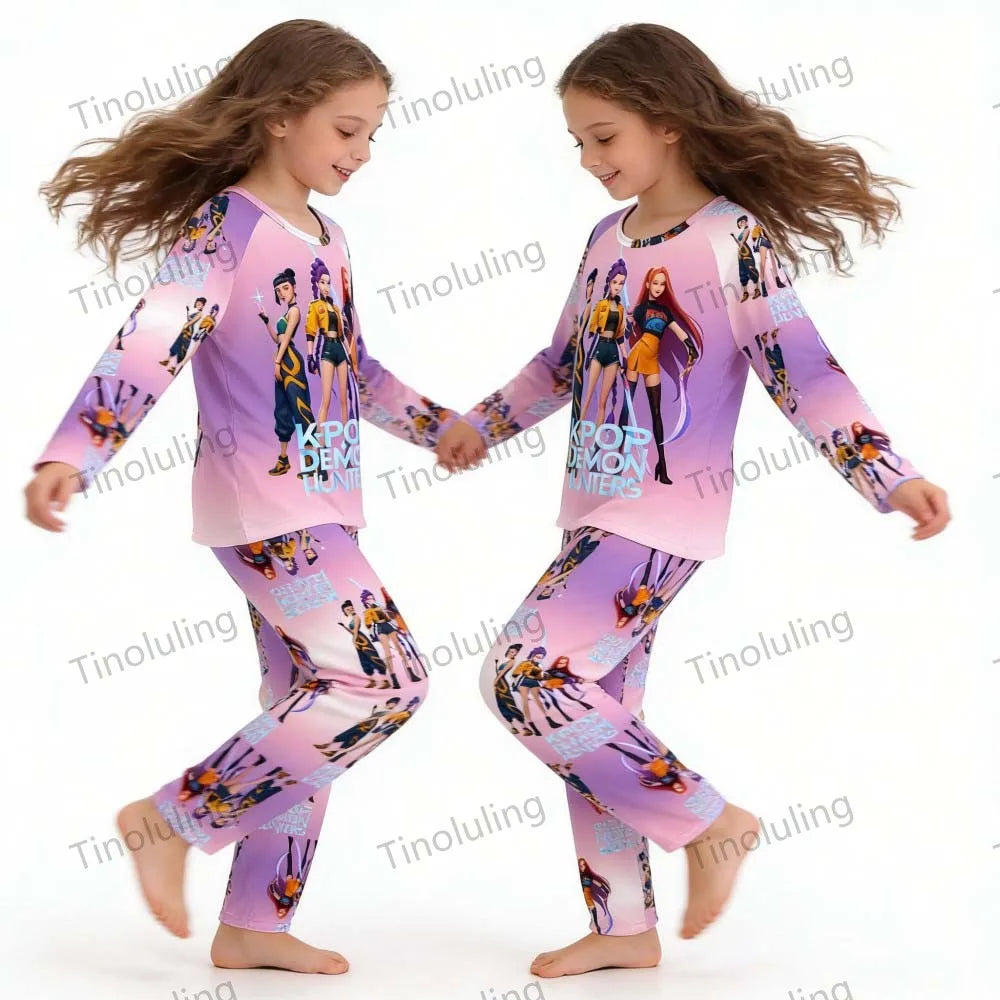 Kpop Girls Pyjamas Cartoon Pijamas Kids Clothes Spring Fashion Girls Long Sleeve T Shirt + Pants 2pcs Set Children Home Pajamas