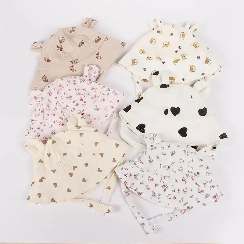2026 Newborn Boys Girls Bucket Hat Summer Kids Toddler Panama Cap 0 to 12 Months Soft Cotton Baby Sun Hat With Ears Cute Bunny