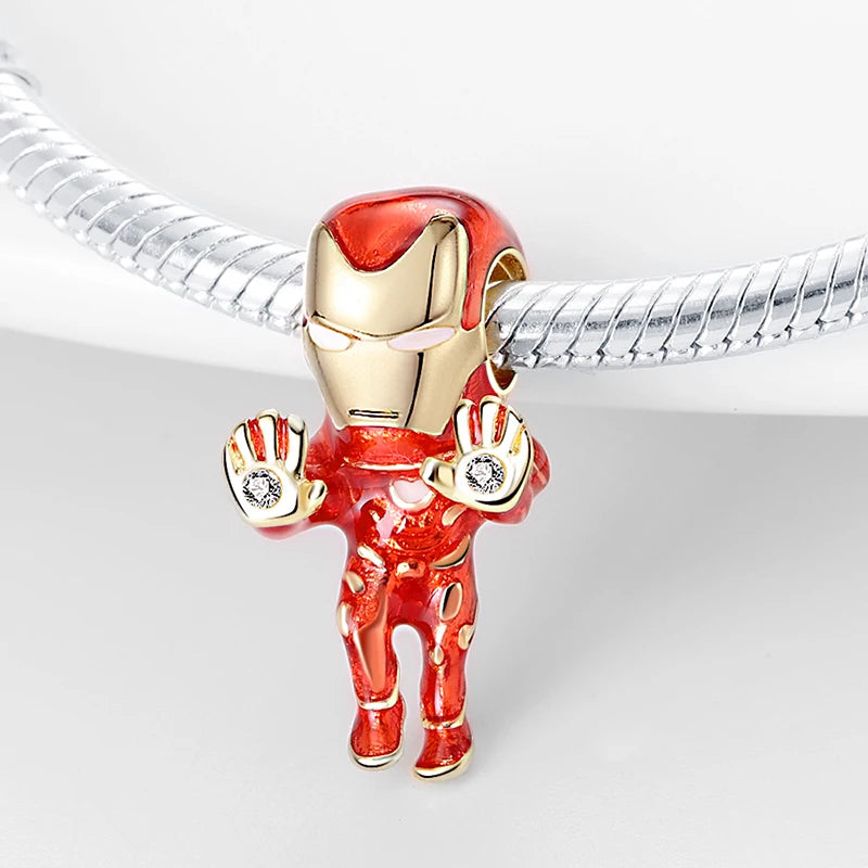 Marvel The Avengers (Animated Film) Lron Man Helmet 925 Sterling Silver Charms Bead Original Women Bracelet DIY Jewelry Hot Gift