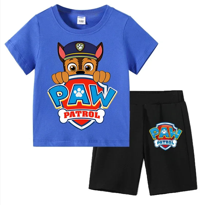 Paw Patrol Kids Set Boys Short Sleeve T-Shirt Top+Shorts 2-Piece Outfits Boys Cartoon Suit 3-8Years Children Clothes For Summer