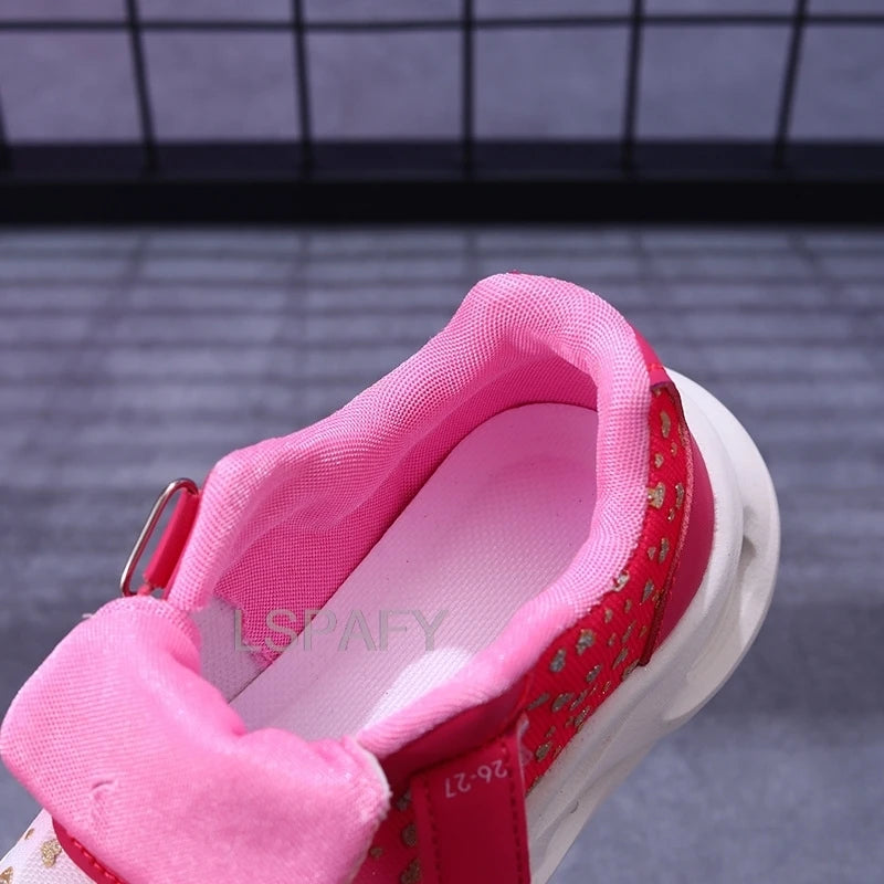 Kpop Demon Hunter Kids'Casual Shoes Girls Led Light Cartoon Fashion Sport Flat Bottom Shoes Breathable Purple Pink