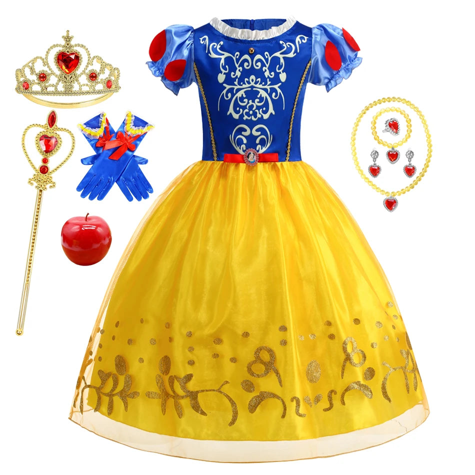 Girls Movies Snow White Princess Dress Halloween Cosplay Disguise Carnival Birthday Outfit Party Costume