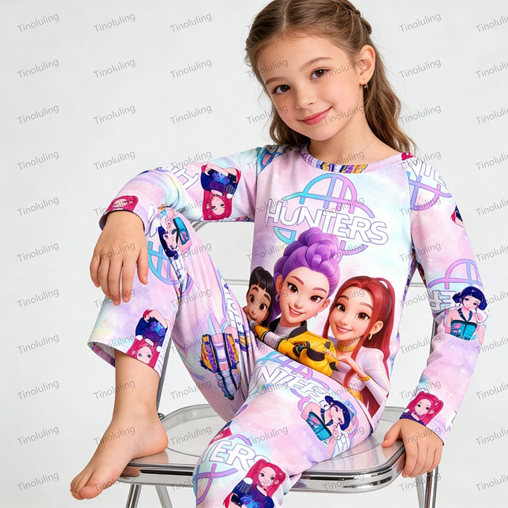 Kpop Girls Pyjamas Cartoon Pijamas Kids Clothes Spring Fashion Girls Long Sleeve T Shirt + Pants 2pcs Set Children Home Pajamas