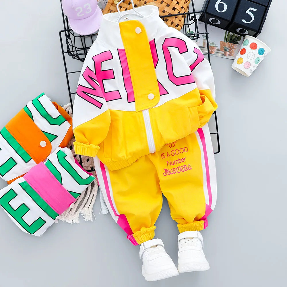 Fashion Autumn Children Suits Baby Boys Girls Clothes stamp Cotton T-Shirt Pants 2Pcs/sets Spring Toddler Clothing Sport Suits