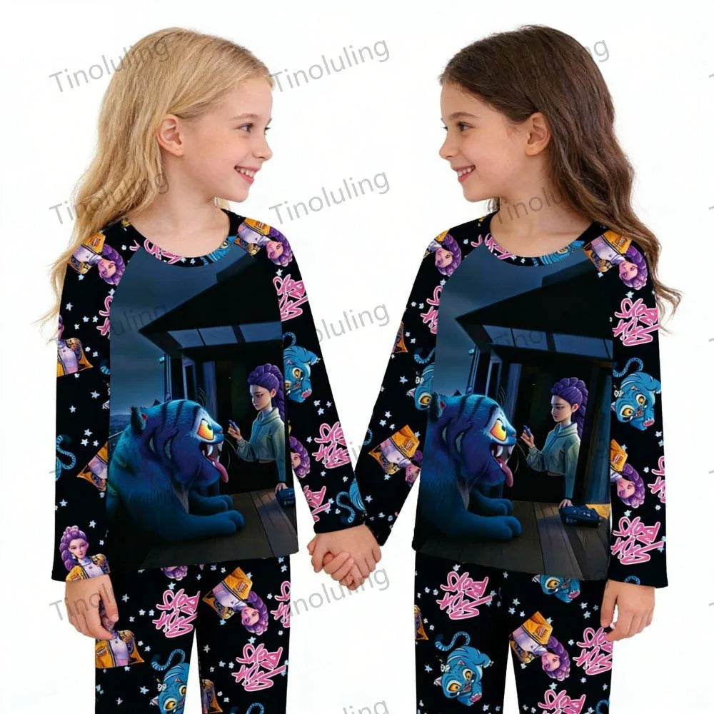 Kpop Girls Pyjamas Cartoon Pijamas Kids Clothes Spring Fashion Girls Long Sleeve T Shirt + Pants 2pcs Set Children Home Pajamas