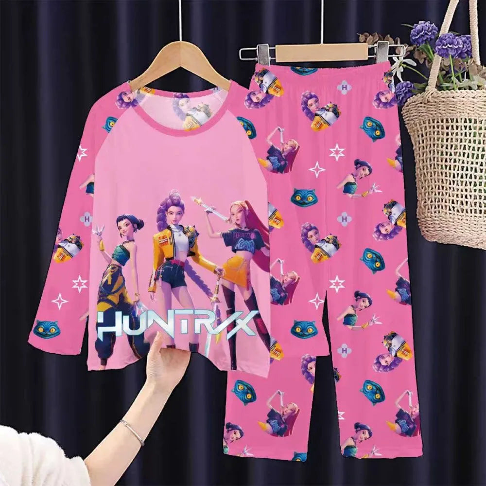 Kpop Girls Pyjamas Cartoon Pijamas Kids Clothes Spring Fashion Girls Long Sleeve T Shirt + Pants 2pcs Set Children Home Pajamas