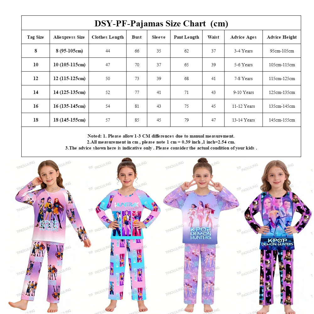 Kpop Girls Pyjamas Cartoon Pijamas Kids Clothes Spring Fashion Girls Long Sleeve T Shirt + Pants 2pcs Set Children Home Pajamas