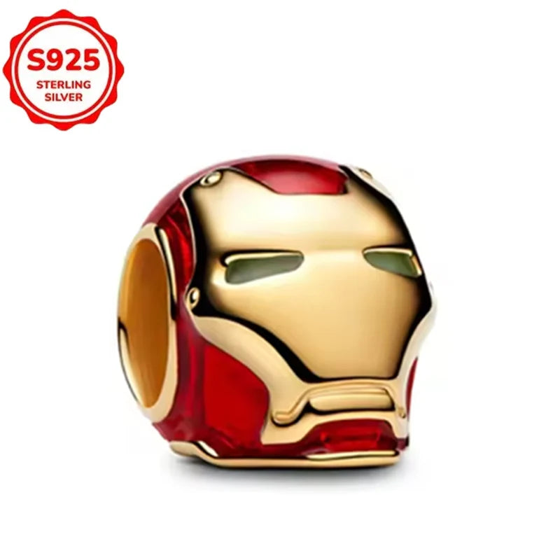 Marvel The Avengers (Animated Film) Lron Man Helmet 925 Sterling Silver Charms Bead Original Women Bracelet DIY Jewelry Hot Gift