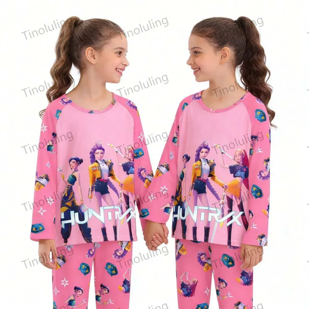 Kpop Girls Pyjamas Cartoon Pijamas Kids Clothes Spring Fashion Girls Long Sleeve T Shirt + Pants 2pcs Set Children Home Pajamas