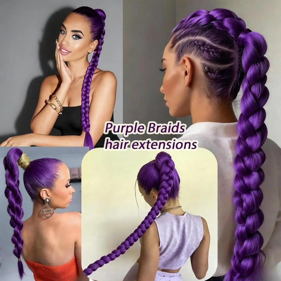 Girl Kpop Groups Purple Braided Ponytail Wig Hair Colored Claws Girls Hunters Big Braids Rumi Cosplay Wigs Hip Hop Dirty Braids
