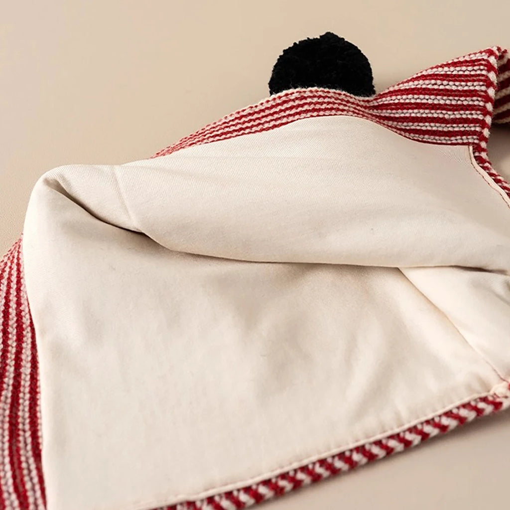 Korean Striped Baby Balaclava Hat Winter Knitted Hood Scarf Ear Protection Warm Bomber Cap Kids Boy Girl Beanies