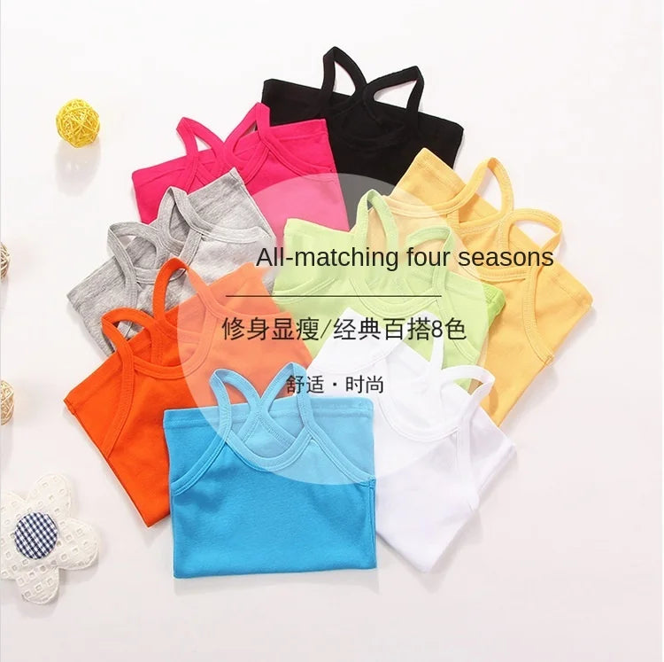 Summer Cotton Girls Vest Sleeveless Solid Color T-shirts Tees Kids Children Tops Baby Girl Casual Clothes Tshirt 2-12 Years