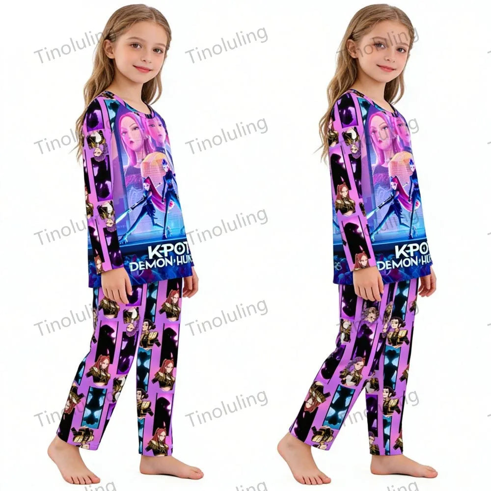 Kpop Girls Pyjamas Cartoon Pijamas Kids Clothes Spring Fashion Girls Long Sleeve T Shirt + Pants 2pcs Set Children Home Pajamas