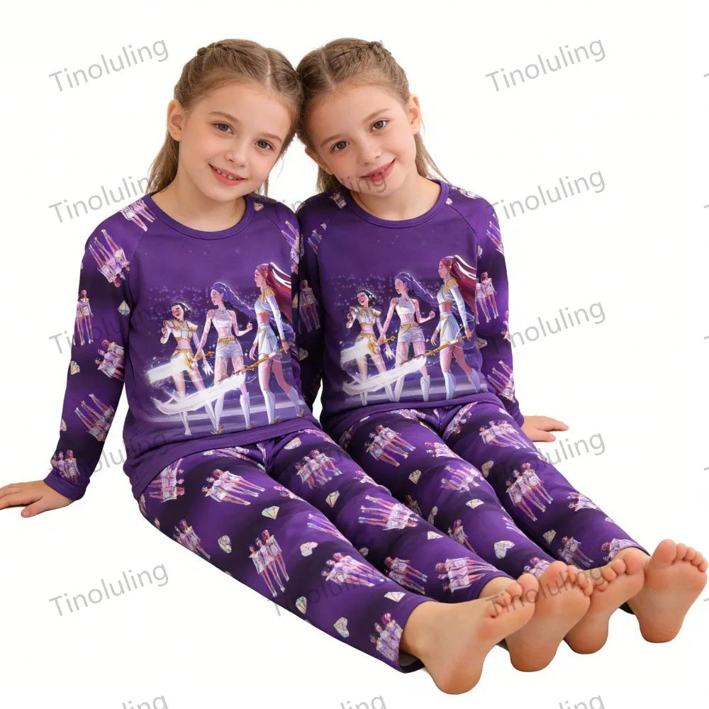 Kpop Girls Pyjamas Cartoon Pijamas Kids Clothes Spring Fashion Girls Long Sleeve T Shirt + Pants 2pcs Set Children Home Pajamas