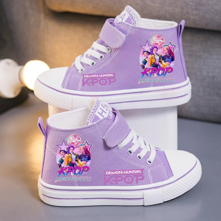 KPop Demon Hunters Canvas Shoes Student Casual Children Slip on Flat Board Shoes Kids Soft Bottom Non Slip Breathable Sneakers