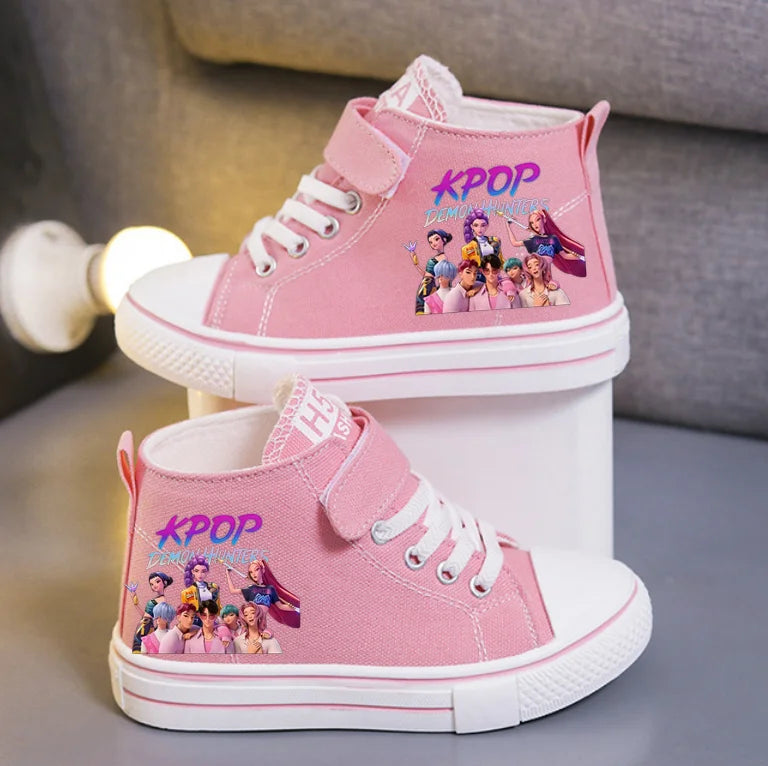 KPop Demon Hunters Canvas Shoes Student Casual Children Slip on Flat Board Shoes Kids Soft Bottom Non Slip Breathable Sneakers