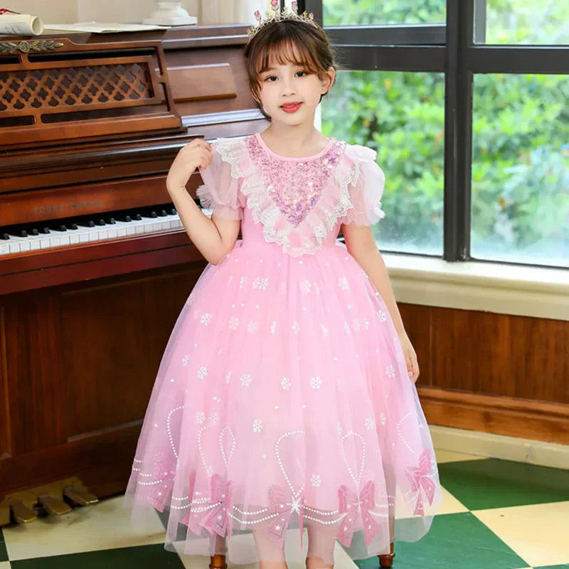Summer Girls Tulle Dress Princess Sequined Puff Mesh Gown Kids Birthday Party Vestidos Children Casual Fashion Clothes 2-10Y