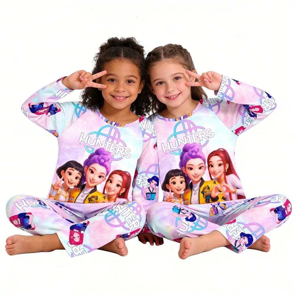 Kpop Girls Pyjamas Cartoon Pijamas Kids Clothes Spring Fashion Girls Long Sleeve T Shirt + Pants 2pcs Set Children Home Pajamas