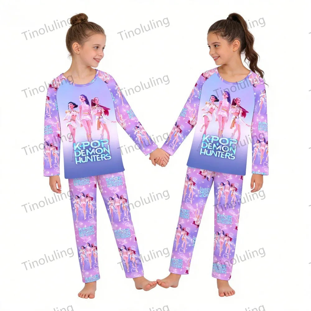 Kpop Girls Pyjamas Cartoon Pijamas Kids Clothes Spring Fashion Girls Long Sleeve T Shirt + Pants 2pcs Set Children Home Pajamas