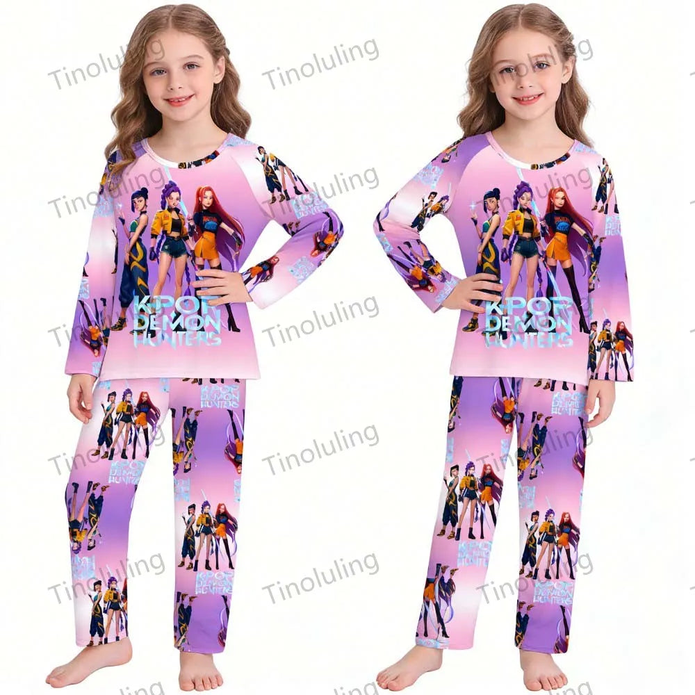 Kpop Girls Pyjamas Cartoon Pijamas Kids Clothes Spring Fashion Girls Long Sleeve T Shirt + Pants 2pcs Set Children Home Pajamas