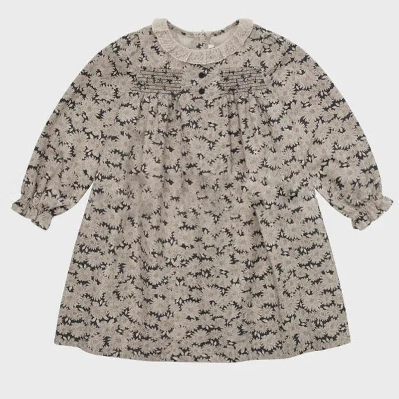 2025 Autumn Long Sleeve Girls Dress Lou Printed Embroidery Lace Kids Princess Dress Palace Style Baby Skirts Series Clothing