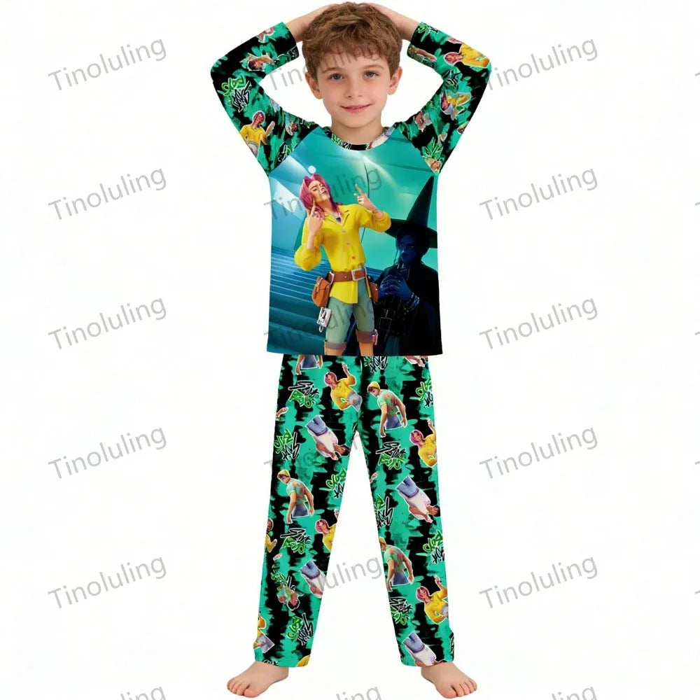Kpop Girls Pyjamas Cartoon Pijamas Kids Clothes Spring Fashion Girls Long Sleeve T Shirt + Pants 2pcs Set Children Home Pajamas