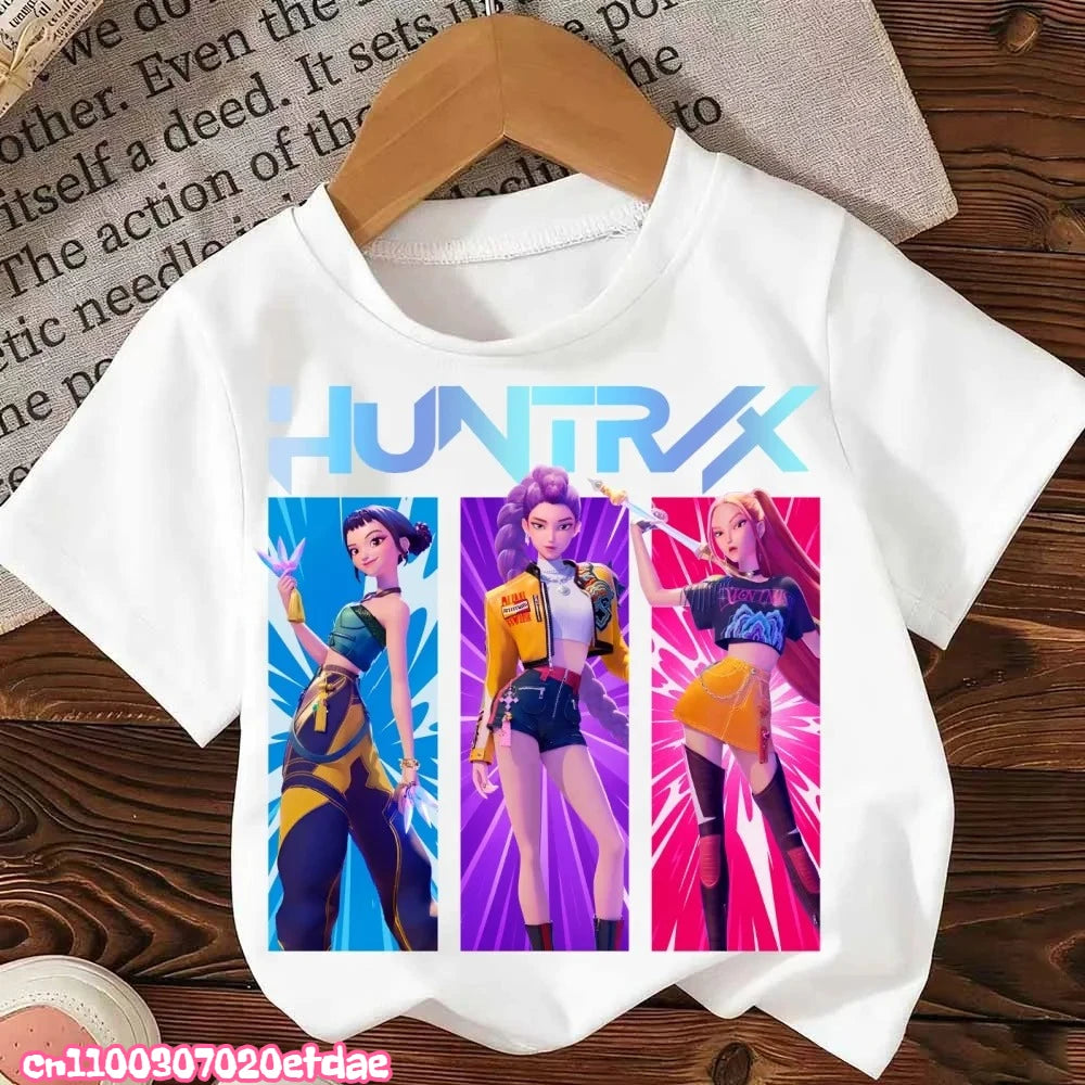 Kpop Demon Hunters Cartoon Tee Shirt Harajuku Cool Kids T-shirts Cotton Summer Tops Saja Boys Outfits Gift Baby Girl Boy Clothes