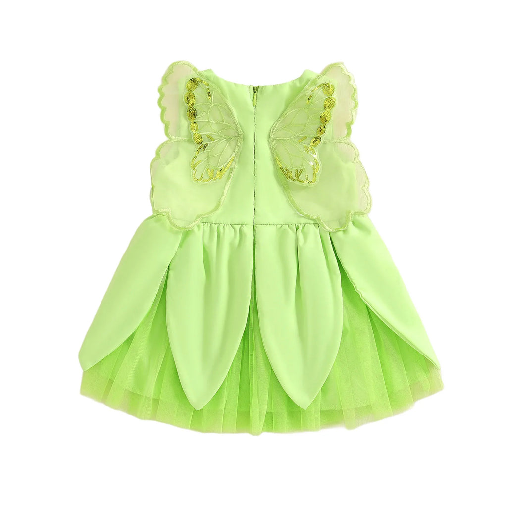 Toddler Girl Dress Mesh Butterfly Wing Solid Zipper Closure Crew Neck Sleeveless A Line Dress