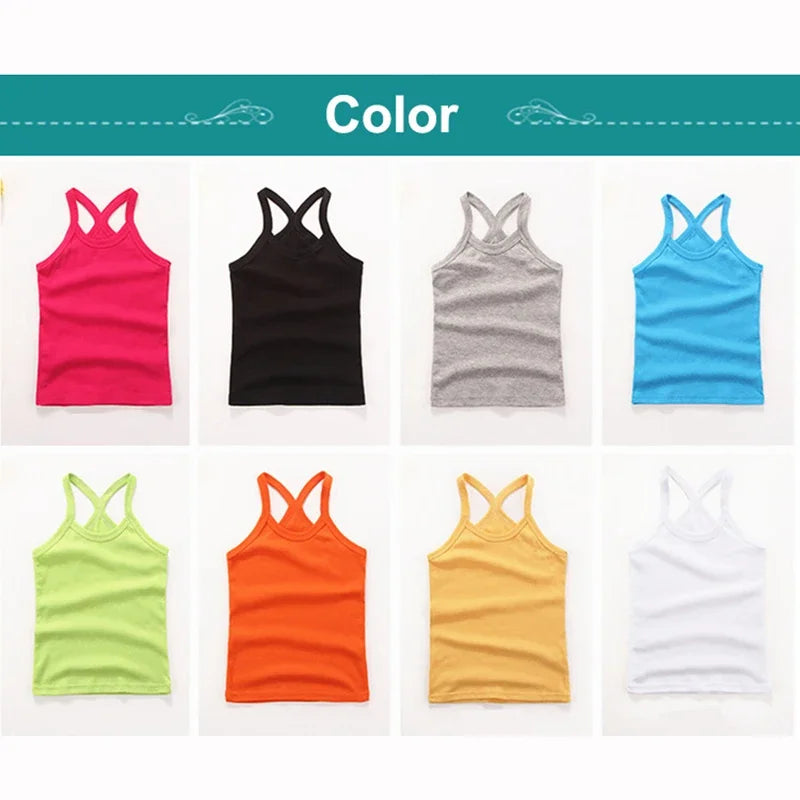 Summer Cotton Girls Vest Sleeveless Solid Color T-shirts Tees Kids Children Tops Baby Girl Casual Clothes Tshirt 2-12 Years