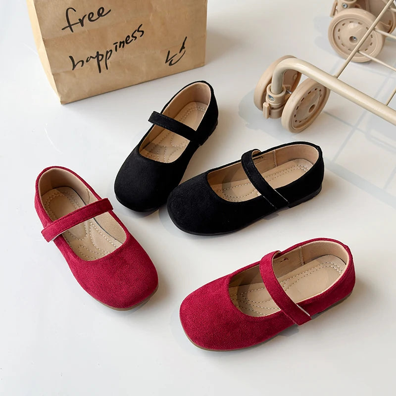 Spring Girl's Casual Shoes Round Toe Hook-loop Shallow Chic Kid's Flat Shoe Solid Colors Anti-slip Daily All-match Children Shoe