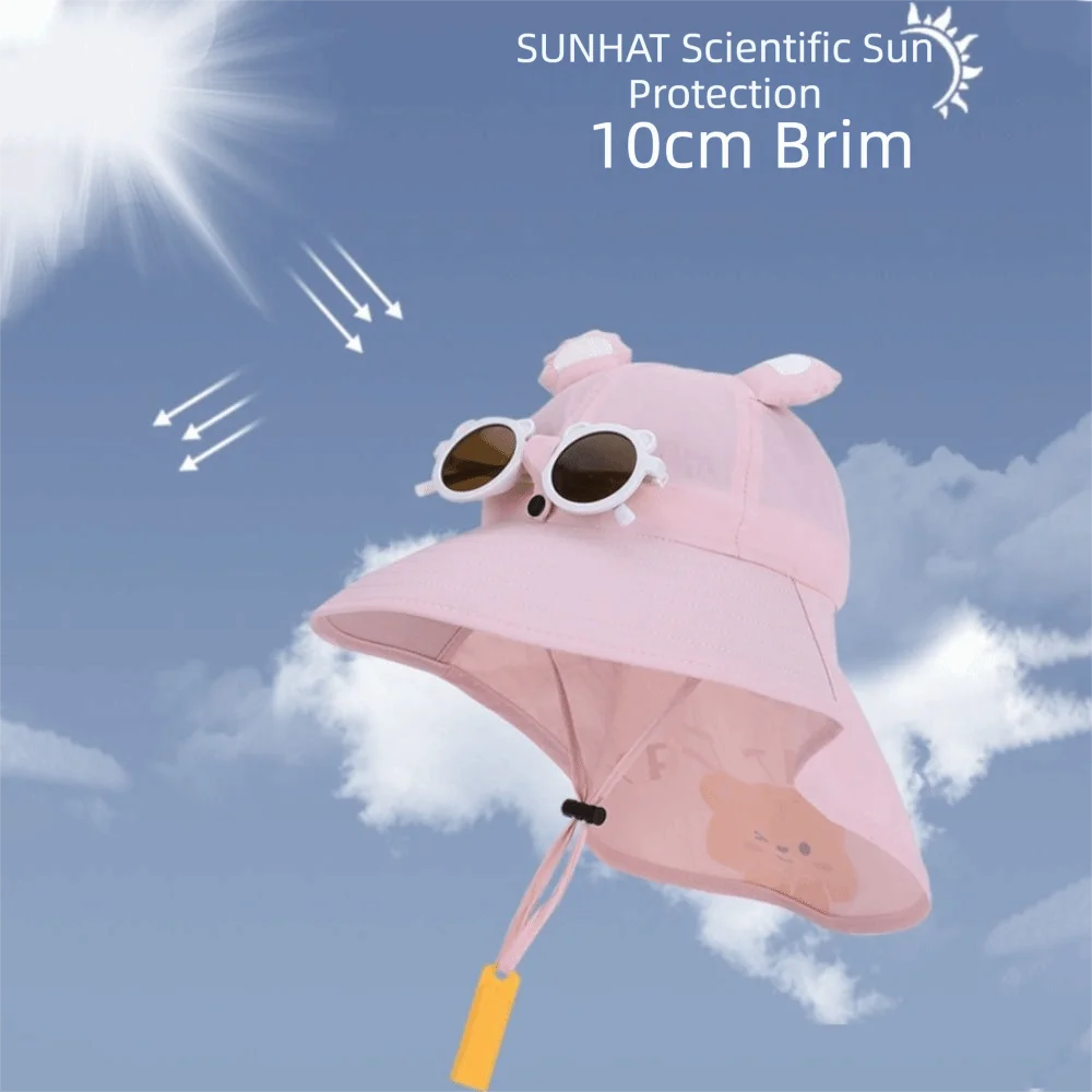 Big Brim Children's Sun Hat Sun Protection Extended Shawl Children Beach Cap Neck Cover Breathable Cartoon Fisherman Hat
