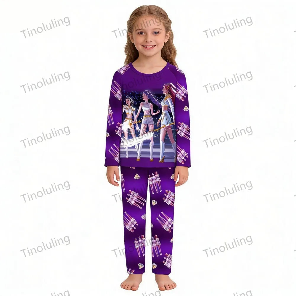 Kpop Girls Pyjamas Cartoon Pijamas Kids Clothes Spring Fashion Girls Long Sleeve T Shirt + Pants 2pcs Set Children Home Pajamas
