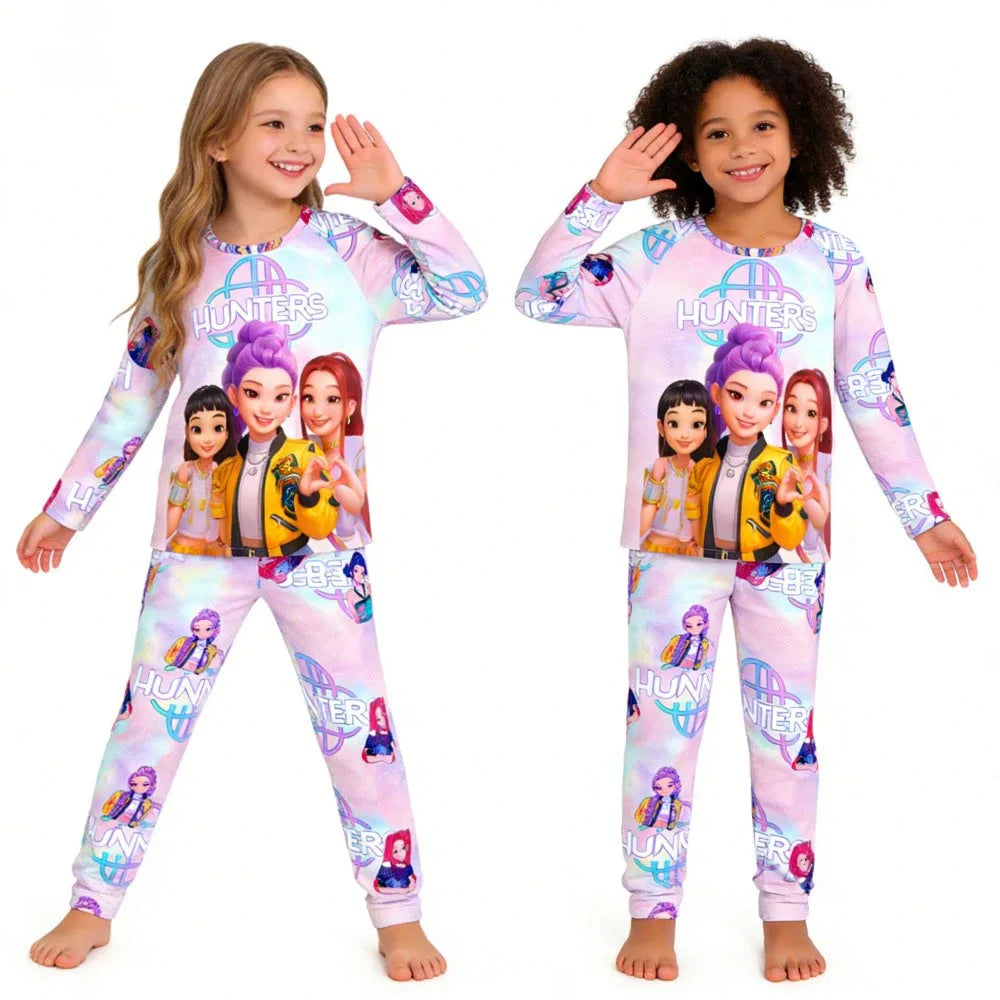 Kpop Girls Pyjamas Cartoon Pijamas Kids Clothes Spring Fashion Girls Long Sleeve T Shirt + Pants 2pcs Set Children Home Pajamas