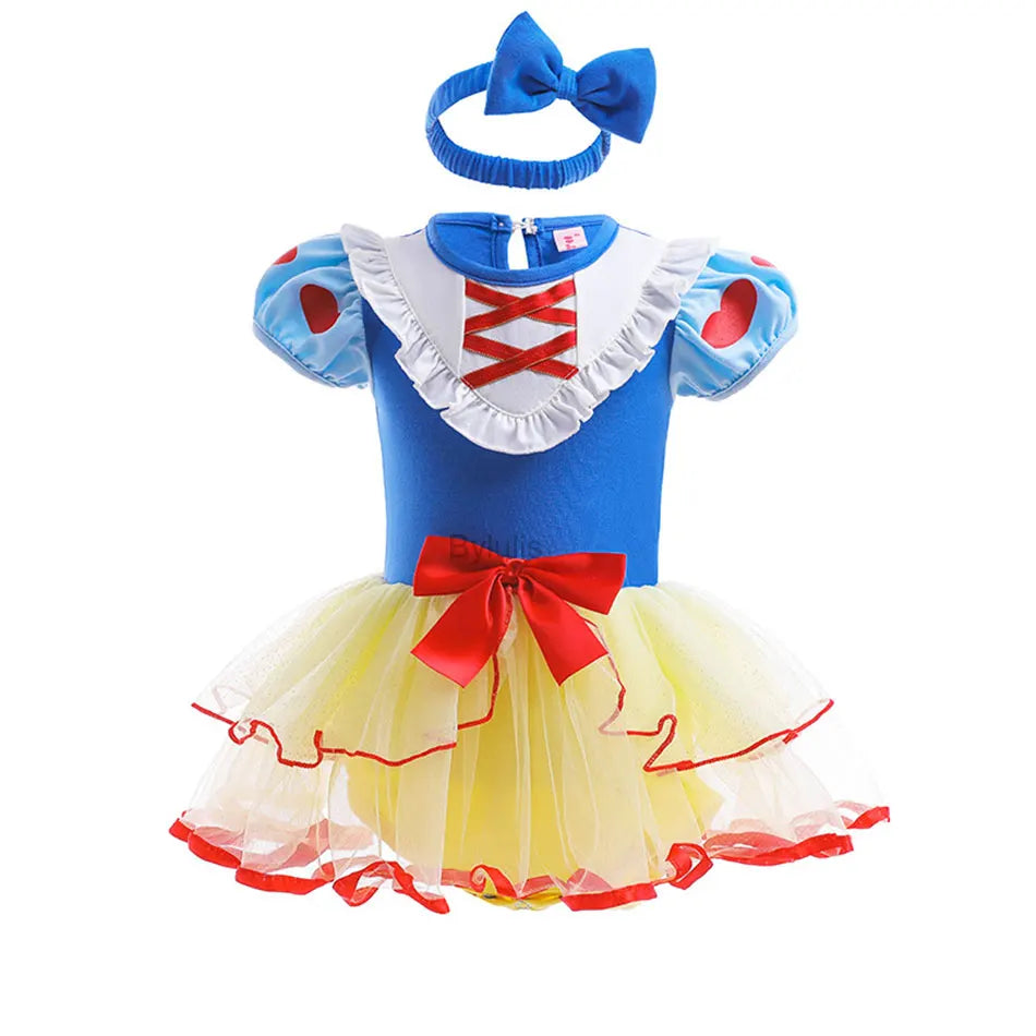 Baby Girls Costumes Kid Romper Tutu Dress with Headband Infant Baby Girl Princess Alice Clothes Aurora Belle Dress Party Costume