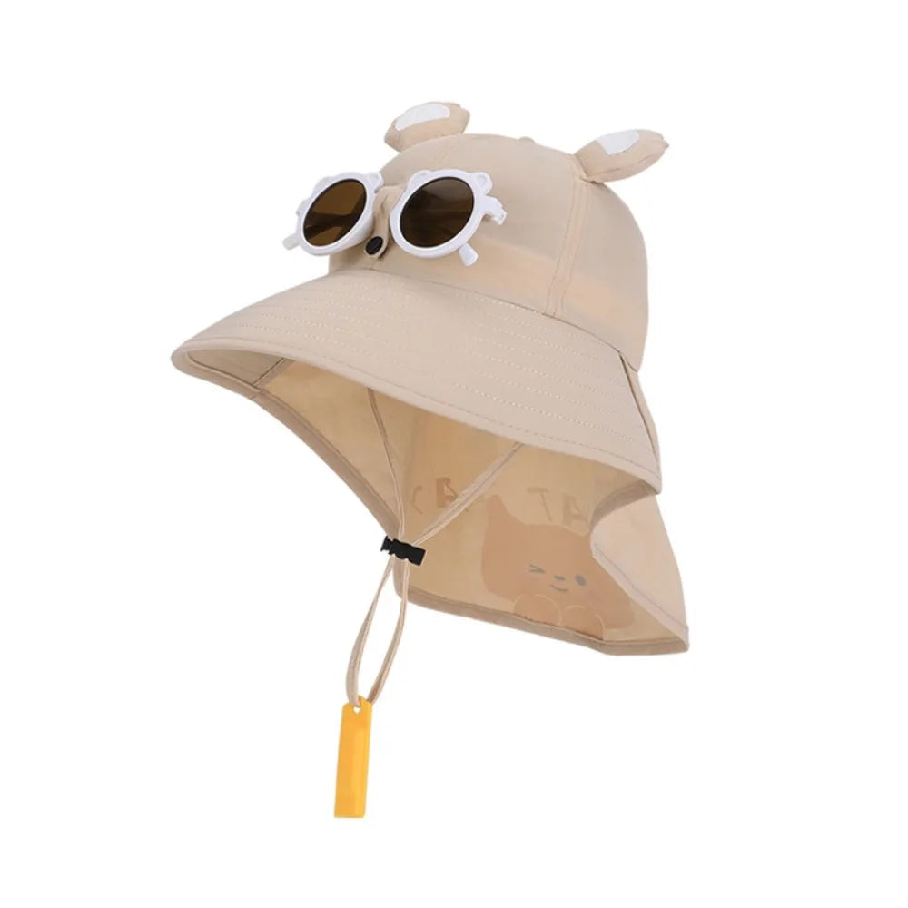 Big Brim Children's Sun Hat Sun Protection Extended Shawl Children Beach Cap Neck Cover Breathable Cartoon Fisherman Hat