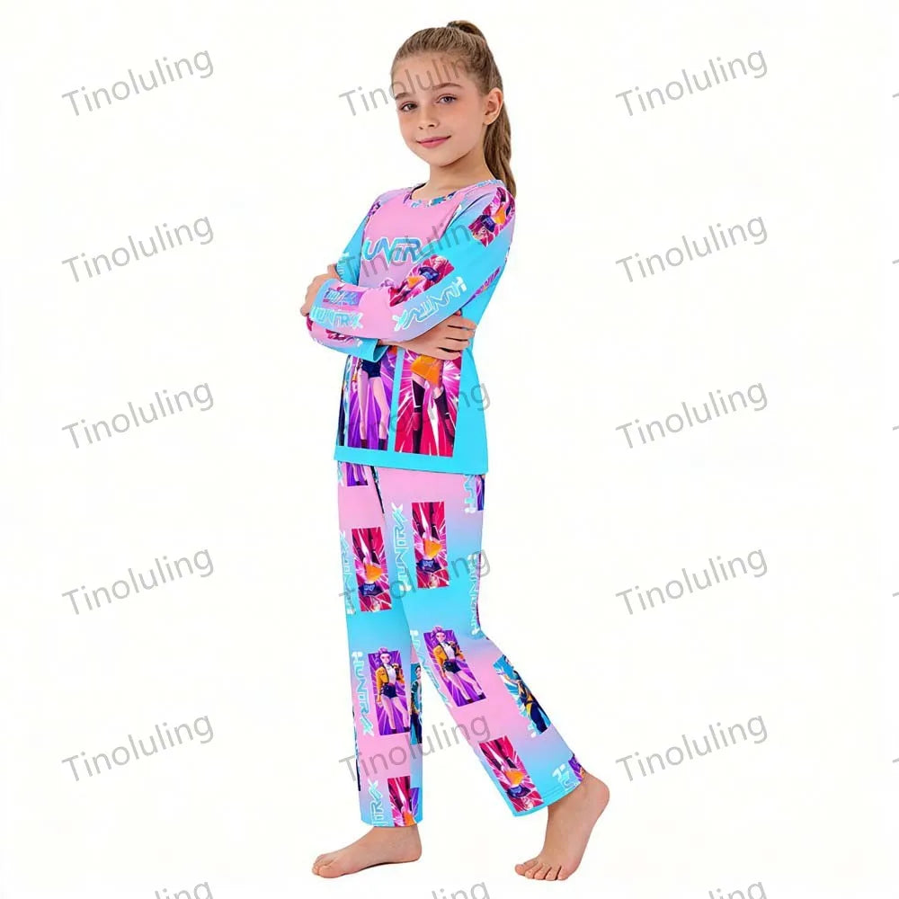 Kpop Girls Pyjamas Cartoon Pijamas Kids Clothes Spring Fashion Girls Long Sleeve T Shirt + Pants 2pcs Set Children Home Pajamas