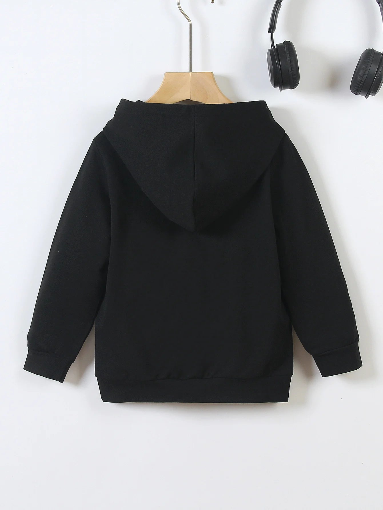 Spring And Autumn Single Casual Fashion Christmas #67 Boys Black Hoodie, Six Seven Cartoon Print Pattern,Suitable For Daily Wear