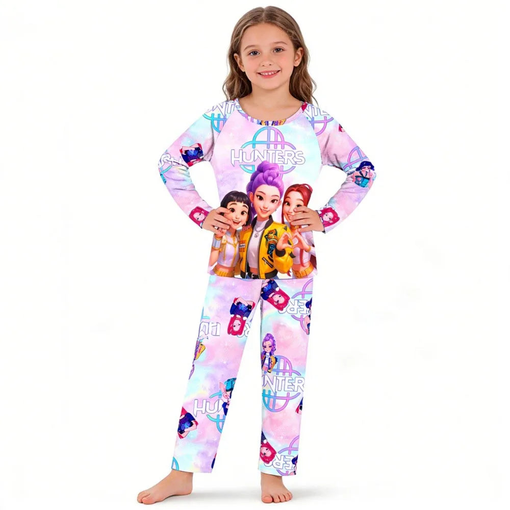 Kpop Girls Pyjamas Cartoon Pijamas Kids Clothes Spring Fashion Girls Long Sleeve T Shirt + Pants 2pcs Set Children Home Pajamas