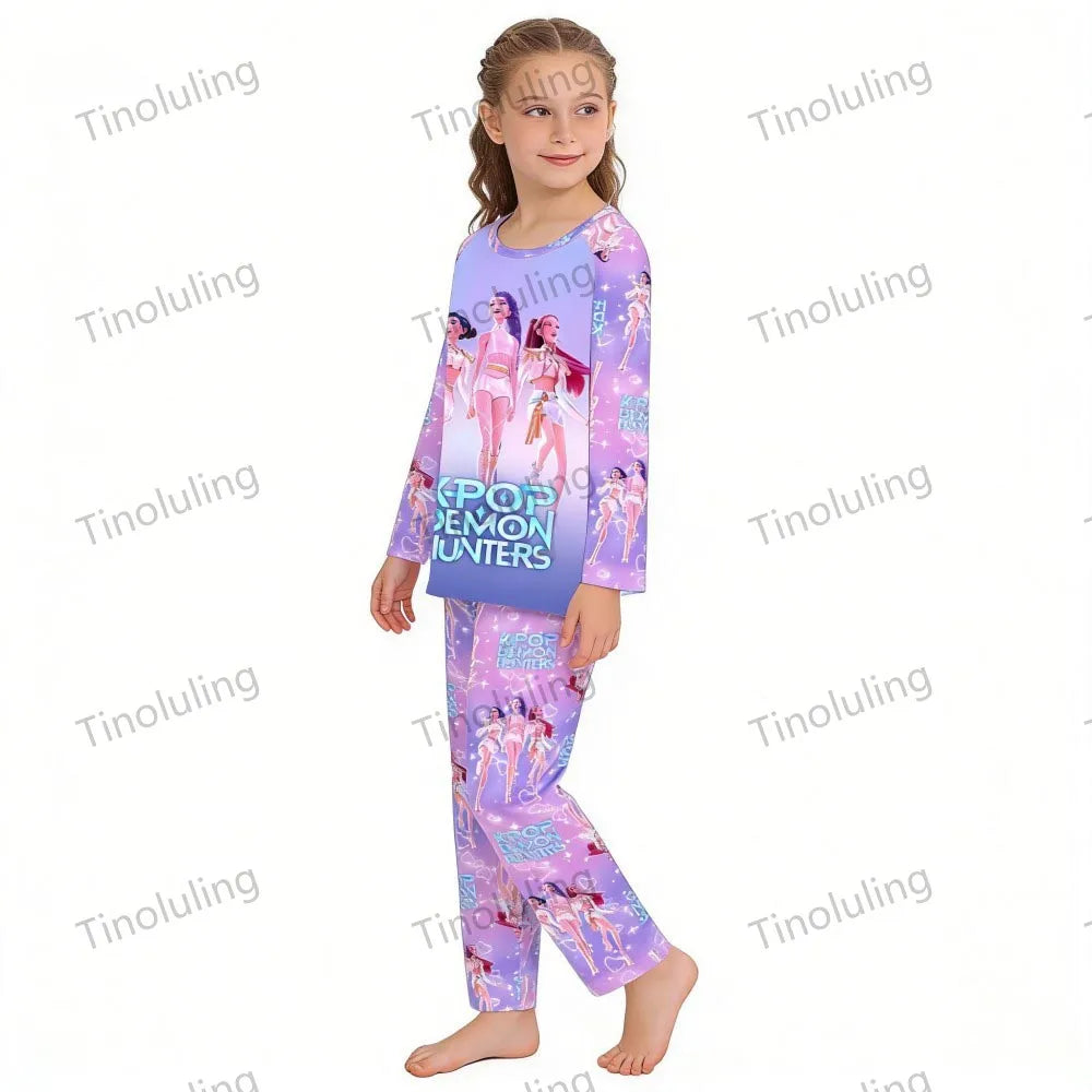 Kpop Girls Pyjamas Cartoon Pijamas Kids Clothes Spring Fashion Girls Long Sleeve T Shirt + Pants 2pcs Set Children Home Pajamas