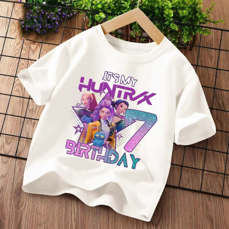 K Pop Demon Hunters Kids T-shirt Kawaii Cartoon Birthday Number1-9  Printed Tops Girls Tee Summer Short Sleeve Children Clothing